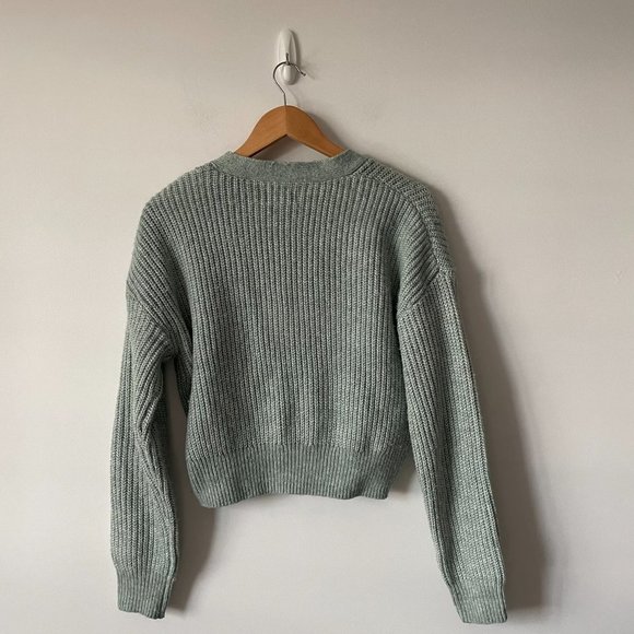 Hudson North Crop  Chunky Rib Knit Cardigan Sweater Sage Green Size Medium - Picture 6 of 8